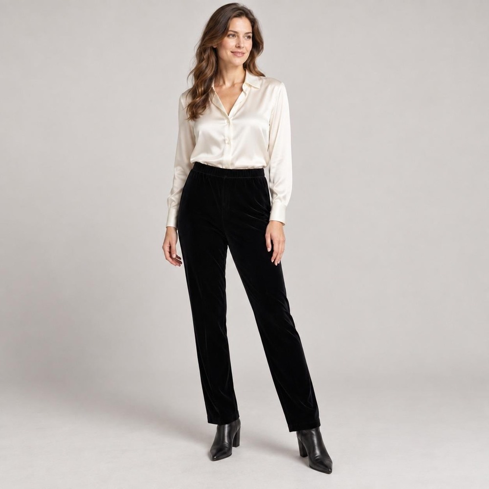 Elementz Womens L Black Velvet Pull On Straight Leg Pants Holiday Y2K